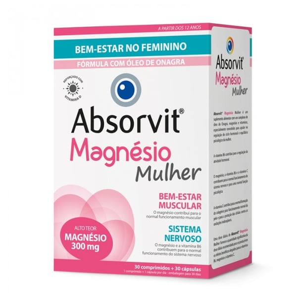 Absorvit Magnesio Comprimidos Especial Mulher Comprimidos x30+ Cápsulas x30