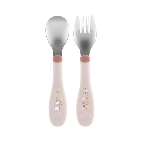 Chicco Conjunto de Talheres Inox Rosa 18M+