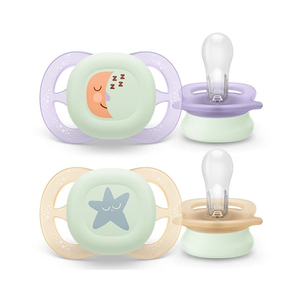 Philips Avent Ultra Start Chupeta Noturna Lua e Estrela 0-2m+ | Brilha no Escuro