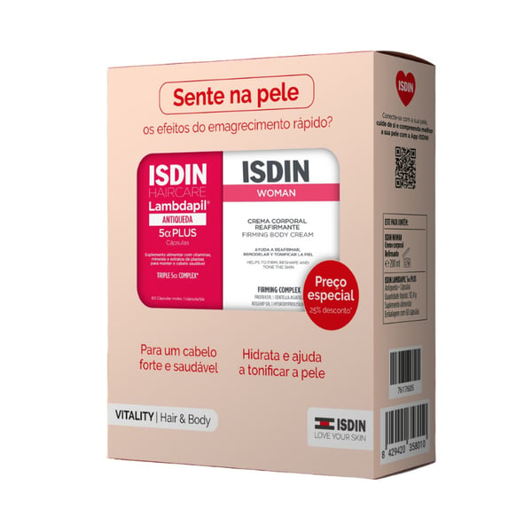 ISDIN Pack Vitality Hair & Body Lambdapil 5a Plus 60 Cáps + Woman Creme Reafirmante 200ml