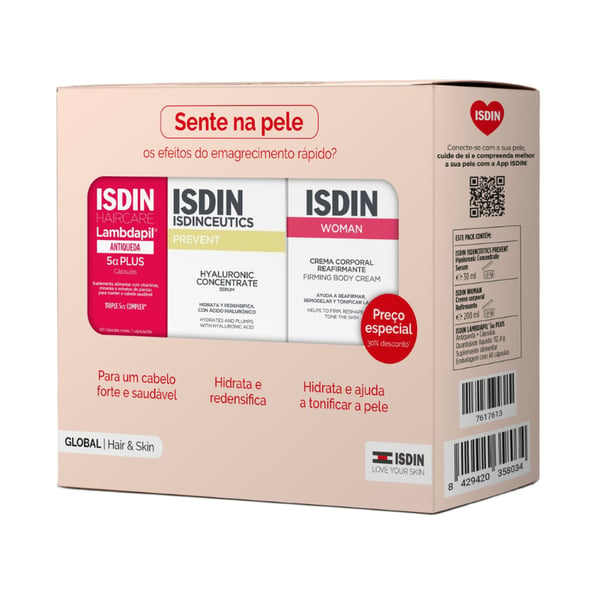 ISDIN Pack Global Hair & Skin Lambdapil 5a Plus + Hyaluronic Sérum + Creme Reafirmante