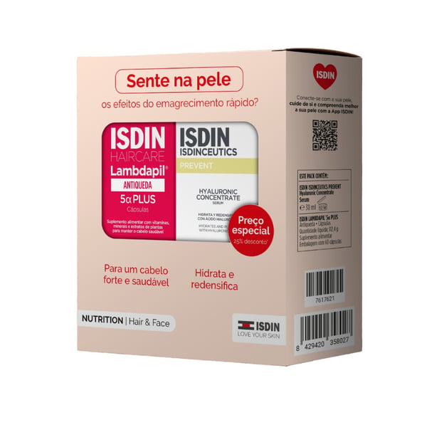 ISDIN Pack Nutrition Hair & Face Lambdapil 5a Plus 60 Cáps + Hyaluronic Concentrate Sérum 30ml